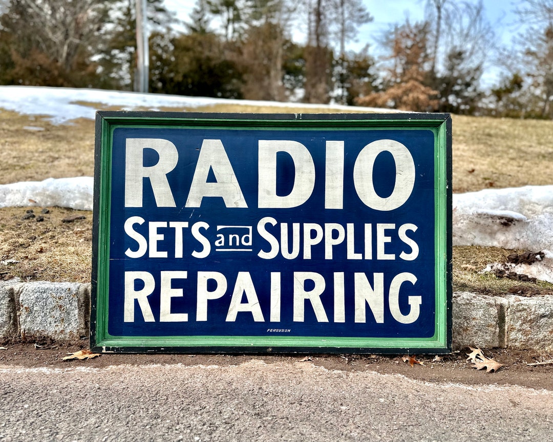 Antique Radio Repair Shop Wooden Trade Sign, Circa 1910 1920s Radio
