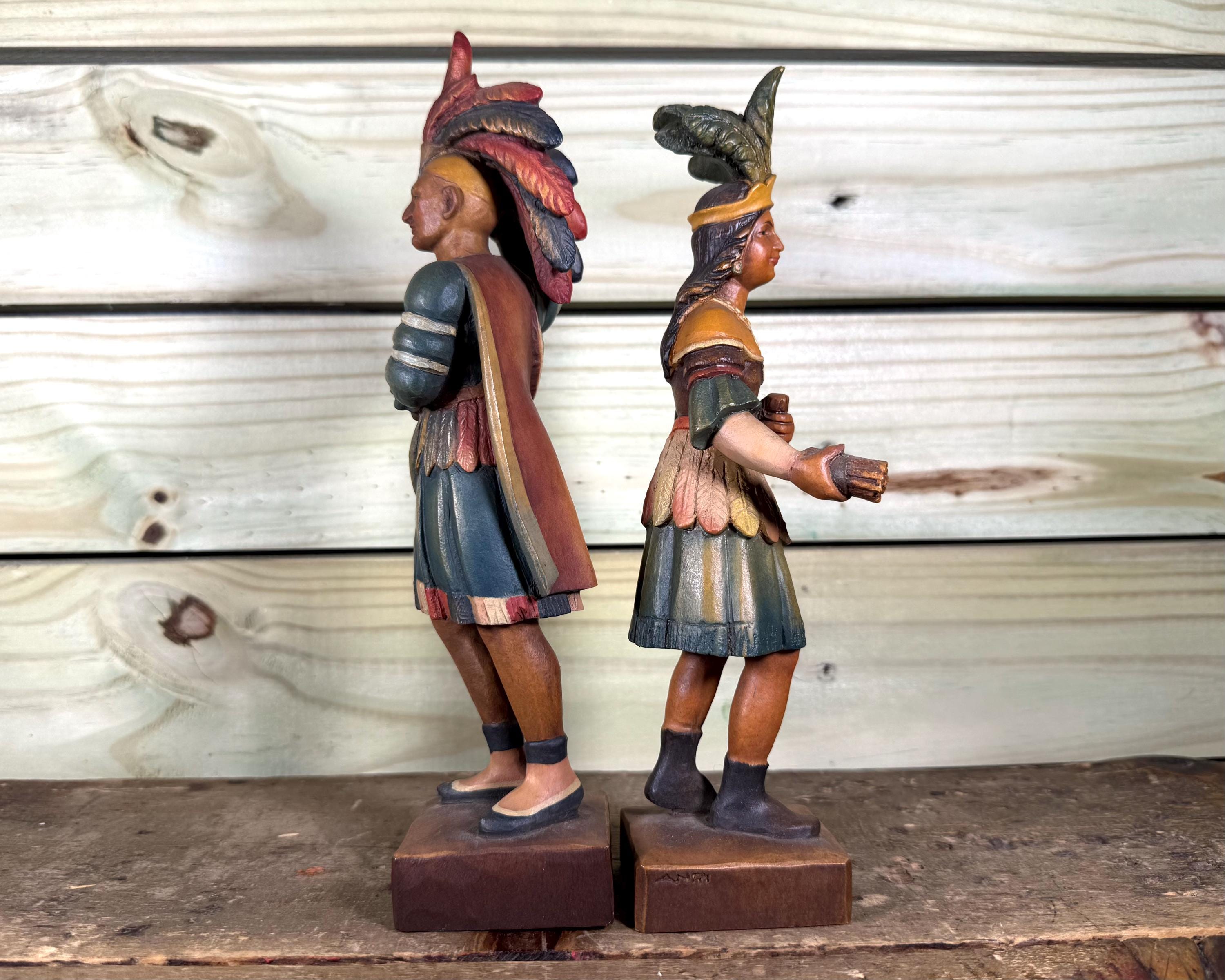 Vintage ANRI Hand Carved Wooden Native American Statues: Folk Art ...