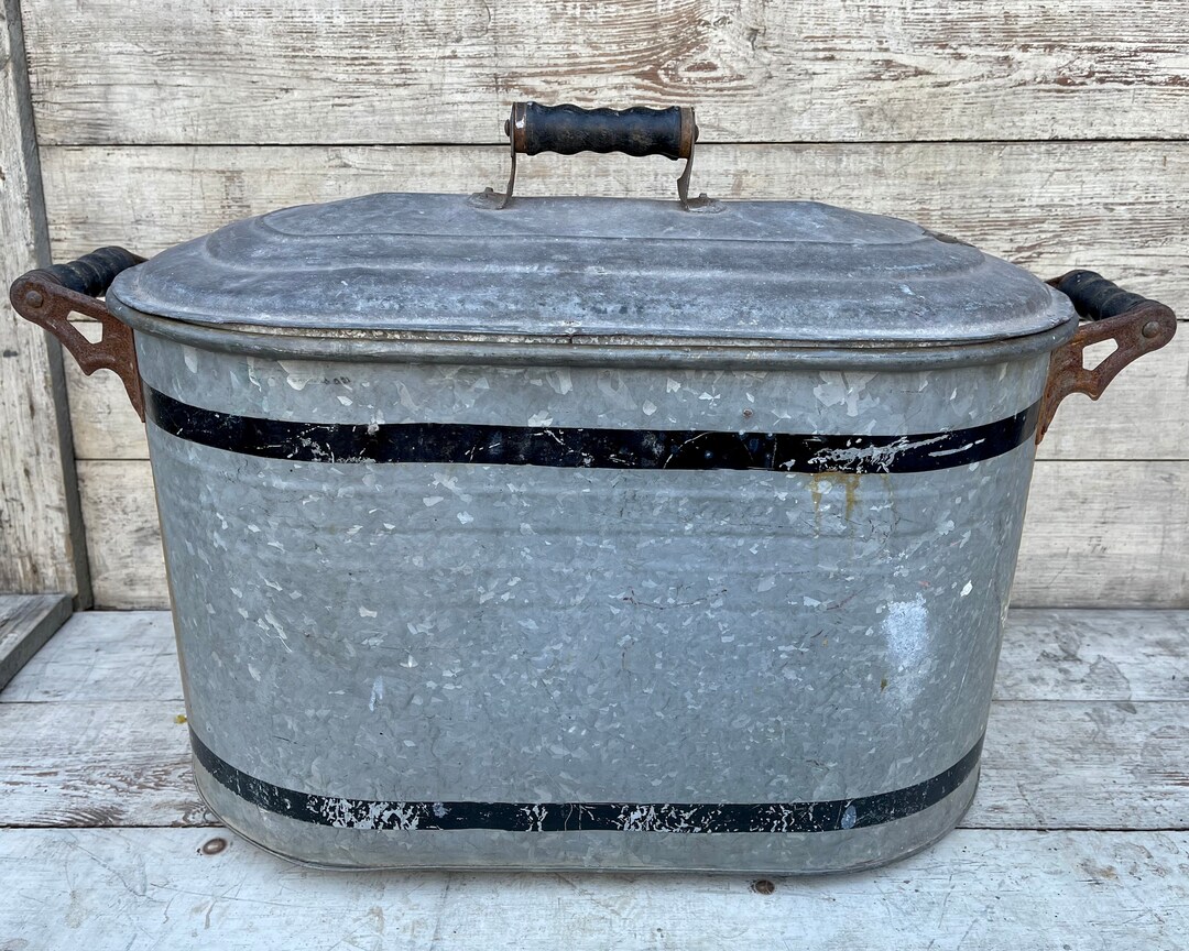 Antique Galvanized Boiler Vintage Wash Tub Basin Farmhouse Antiques