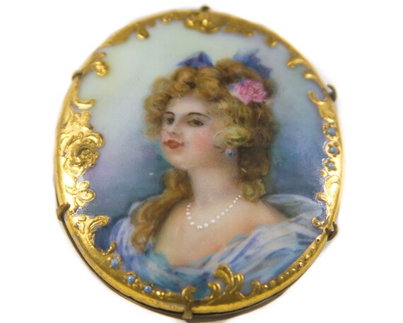 Victorian Mourning Brooch Painted on Porcelain Ed… - image 6