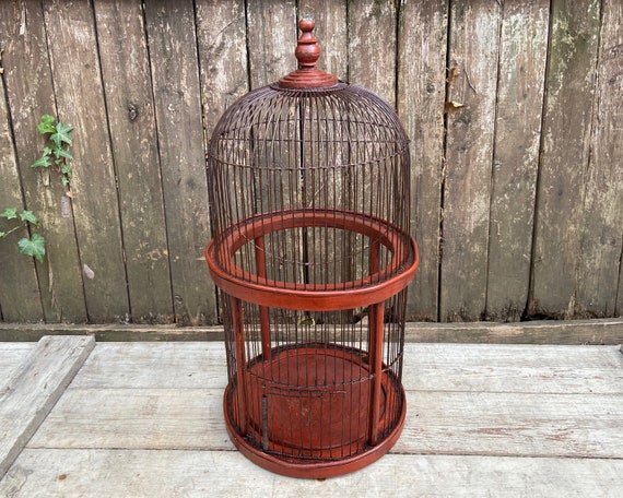 Vintage Bird Cage Wooden Birdcage Large Wood Bird Cage Rustic Home Decor Boho Chic Painted Birdcage Primitive Wire Bird Cage Shabby Chic Etsy