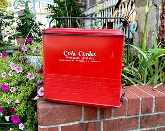 Vintage Metal Cola Cooler: 1950s Mid Century Party Decor