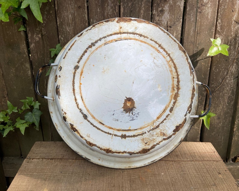 Antique Wash Pot Enamelware Tub Porcelain Primitive Metal Bowl Etsy