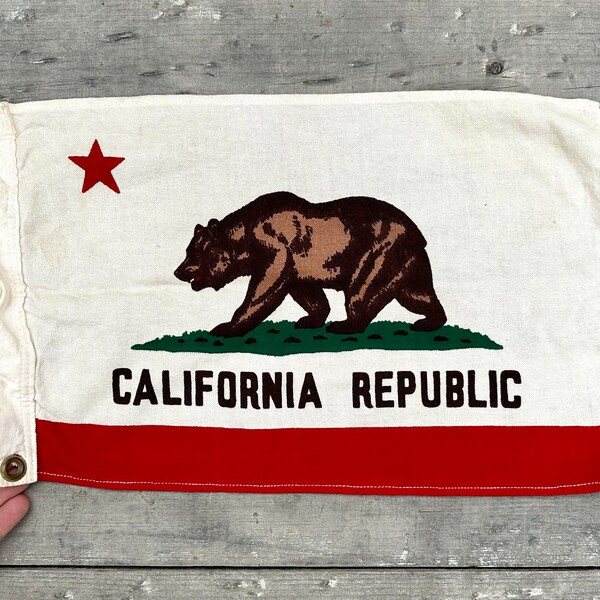 thumbnail image 2 of 3x5 California State Flag – Tea Stained Cotton – Embroidered Sewn – Handmade – Trade Winds 2 of 3