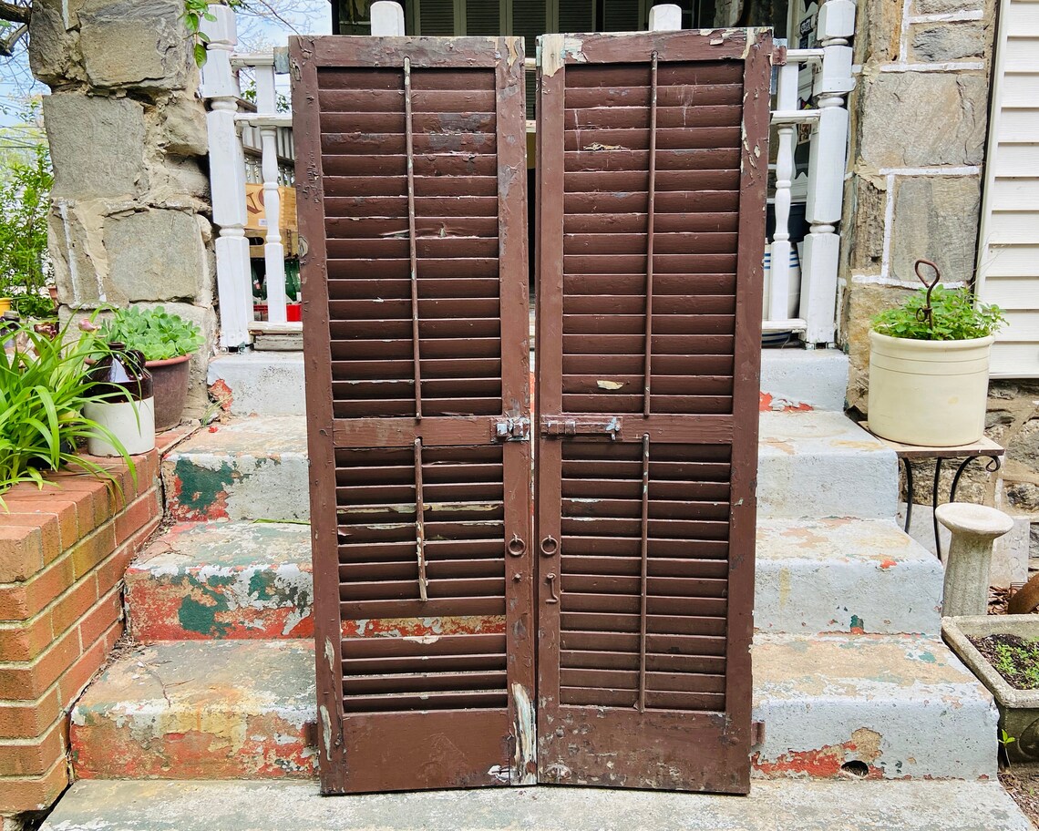 Antique Shutter Doors 61'' X 18'' Rustic Home Etsy