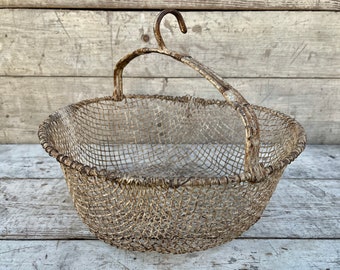 Antique Wire Basket, Gold Miners Sifting Panning Basket, Primitive Antiques, Rustic Home Decor, Large Basket, Vintage Metal HANGING Basket