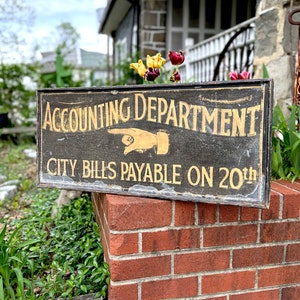 Antique Tin Accounting Department Sign: Early American Primitive Advertising