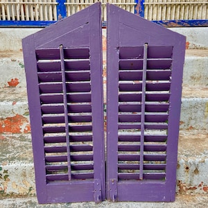 Antique Shutters Doors, Attic Window Shutters, Small Window Shutters, 1800s Spike Top Shutters, Purple Shutters, Green Shutters, Salvage