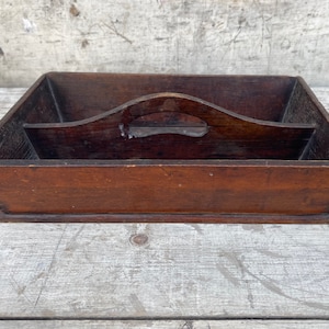 Primitive Wooden Tray, Antique Cutlery Box, Table Organizer, Wood Box, Cubby Box, Divided Tray, Kitchen Utensil Holder, Rustic Country Decor