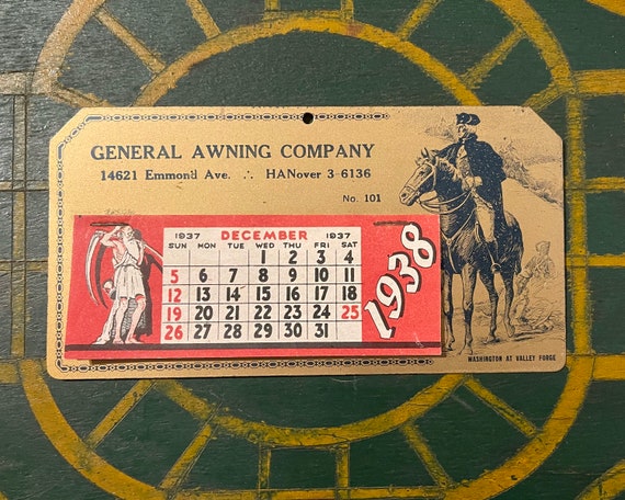 1938 Advertising Calendar GREAT GRAPHICS Father Time George Washington at  Valley Forge Vintage TIN Sign 1930s Easle Back Emmond Ave Hanover - Etsy