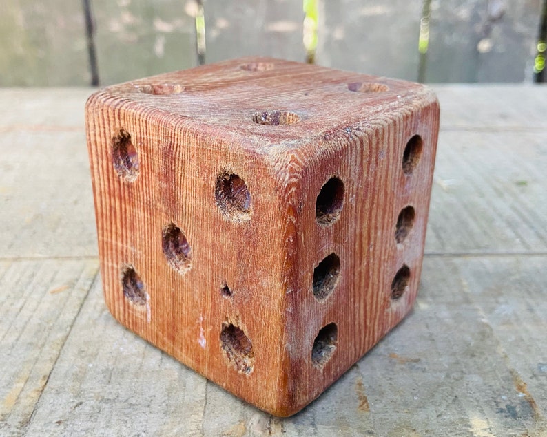 Large Wooden Dice Vintage Wood Dice Pencil Holder Paint Etsy