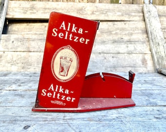 Vintage Alka Seltzer Tape Dispenser Store Display, Tin Sign, Early Office Supplies, Counter Top Country General Store Decorations