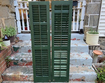 Large pair of Vintage Shutters, 64&#39;&#39; long x 14 1/2&#39;&#39; wide, Reclaimed Barn Wood Door, Louvered Shutter doors, Architectural SALVAGE ANTIQUES