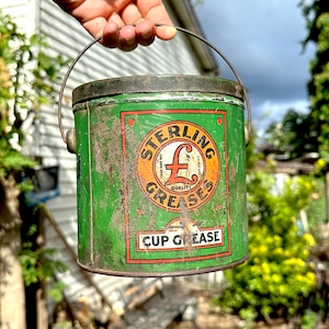 Sterling Greases Can, Early Sterling Cup Grease Can, Tin Can, Gas and Oil Advertising, Rustic Home Decor, Oil Can