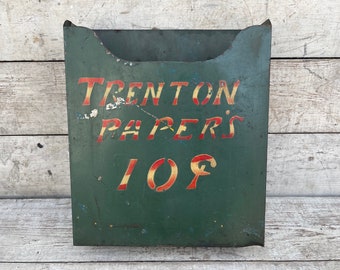 Antique Letter Box,Trenton Papers 10 Cents, Newspaper Slot, Vintage Stationary Box Tin Mail Box Office Decor Kitchen Wall Hanger Decor