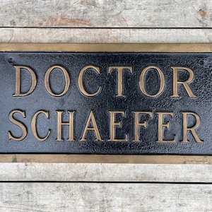 Doctor Schaefer Sign Antique Bronze Trade Sign Vintage Metal Sign Large Heavy Architectural Salvage Building Sign Plaque Wall Hanging Decor