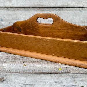 Primitive Wooden Tray, Antique Cutlery Box, Table Organizer, Wood Box, Cubby Box, Divided Tray, Kitchen Utensil Holder, Rustic Country Decor