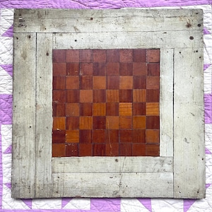 Antique Checkerboard: Primitive Folk Art Inlaid Wood Game Board