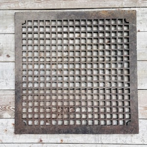 Antique Cast Iron Grate 24&#39;&#39; EXTRA LARGE Square Metal Victorian Heater Insert Vent Register Cover Architectural Salvage Antiques Wall Decor