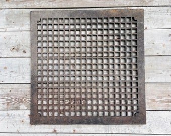 Antique Cast Iron Grate 24&#39;&#39; EXTRA LARGE Square Metal Victorian Heater Insert Vent Register Cover Architectural Salvage Antiques Wall Decor