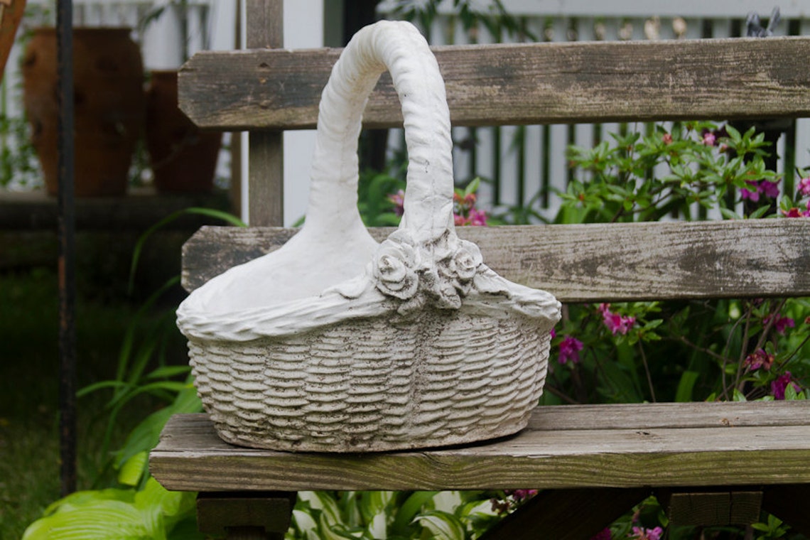 For Maggie Large Cement Basket Planter Garden Decor Large Etsy