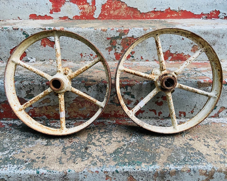 Antique Cast Iron Wheels 16'' BIG Railroad Cart Hit Etsy