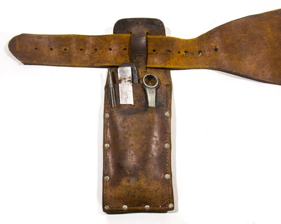 Leather Motorcycle Belt Antique Kidney Belt Tool … - image 6