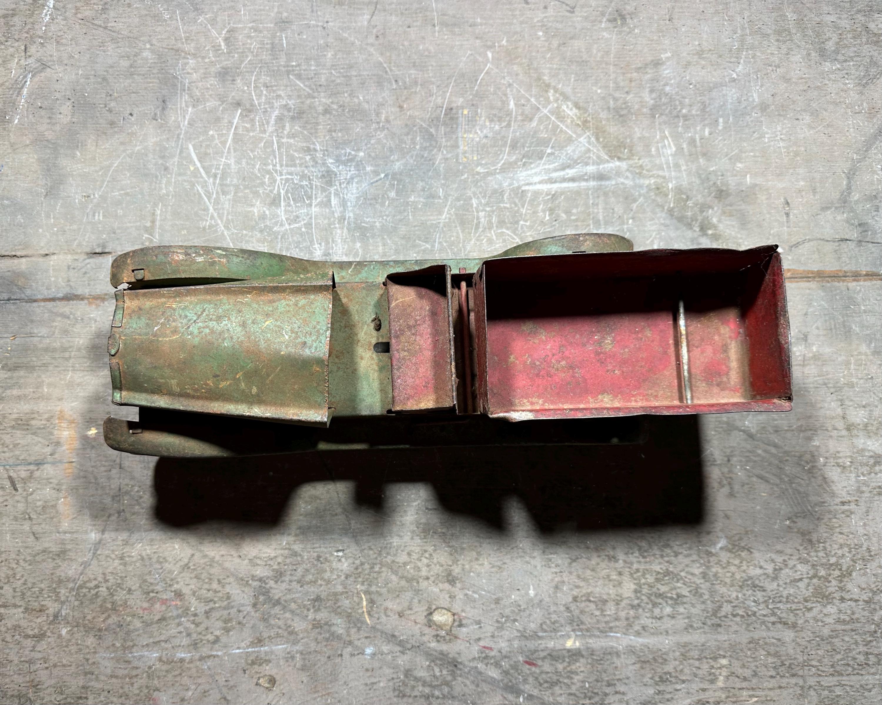 Vintage 1920s Pressed Steel Toy Dump Truck: Grungy Green & Red Paint - Etsy