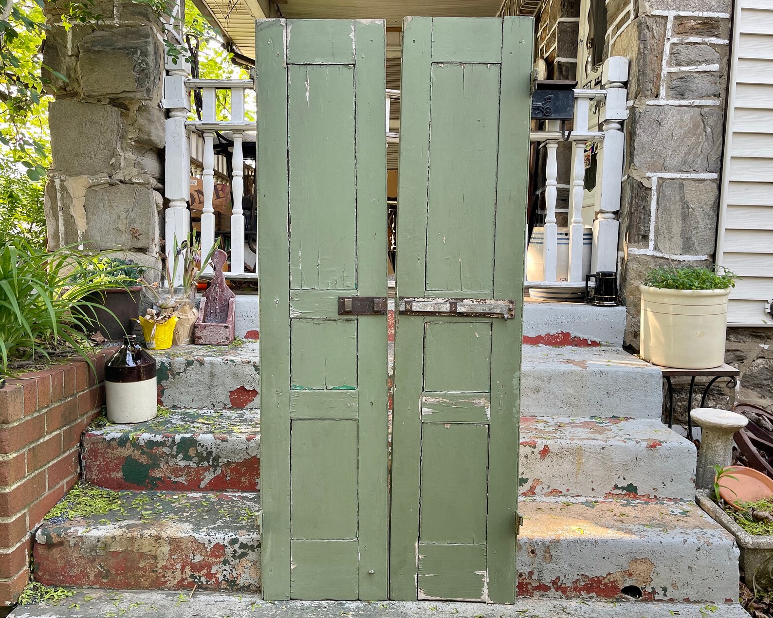 Large Antique Shutters Vintage Pair of Shutters Rustic GREEN Etsy