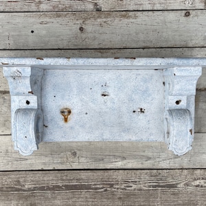 Vintage Chippy White Wooden Mantel Shelf with Corbels