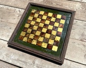 Antique Game Board with Best Crazed Paint, Reverse Painted Glass Checkerboard, Thick Wooden Frame, Americana Folk Art Primitive Home Decor