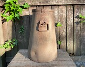 Large Antique Cast Iron Pot with Drop Handles, Cone Shaped, Railroad Flare Bucket, Planter, Flower Pot, Garden Decor Art, Rustic Home Decor
