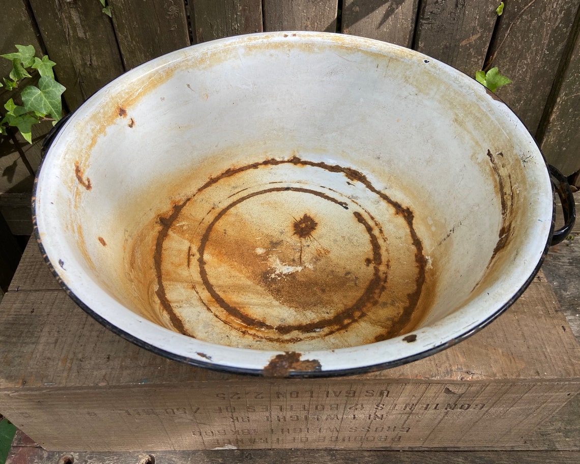 Antique Wash Pot Enamelware Tub Porcelain Primitive Metal Bowl Etsy UK