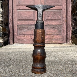Antique Tinsmith Anvil: 18th Century Blacksmith Tool on Wooden Base