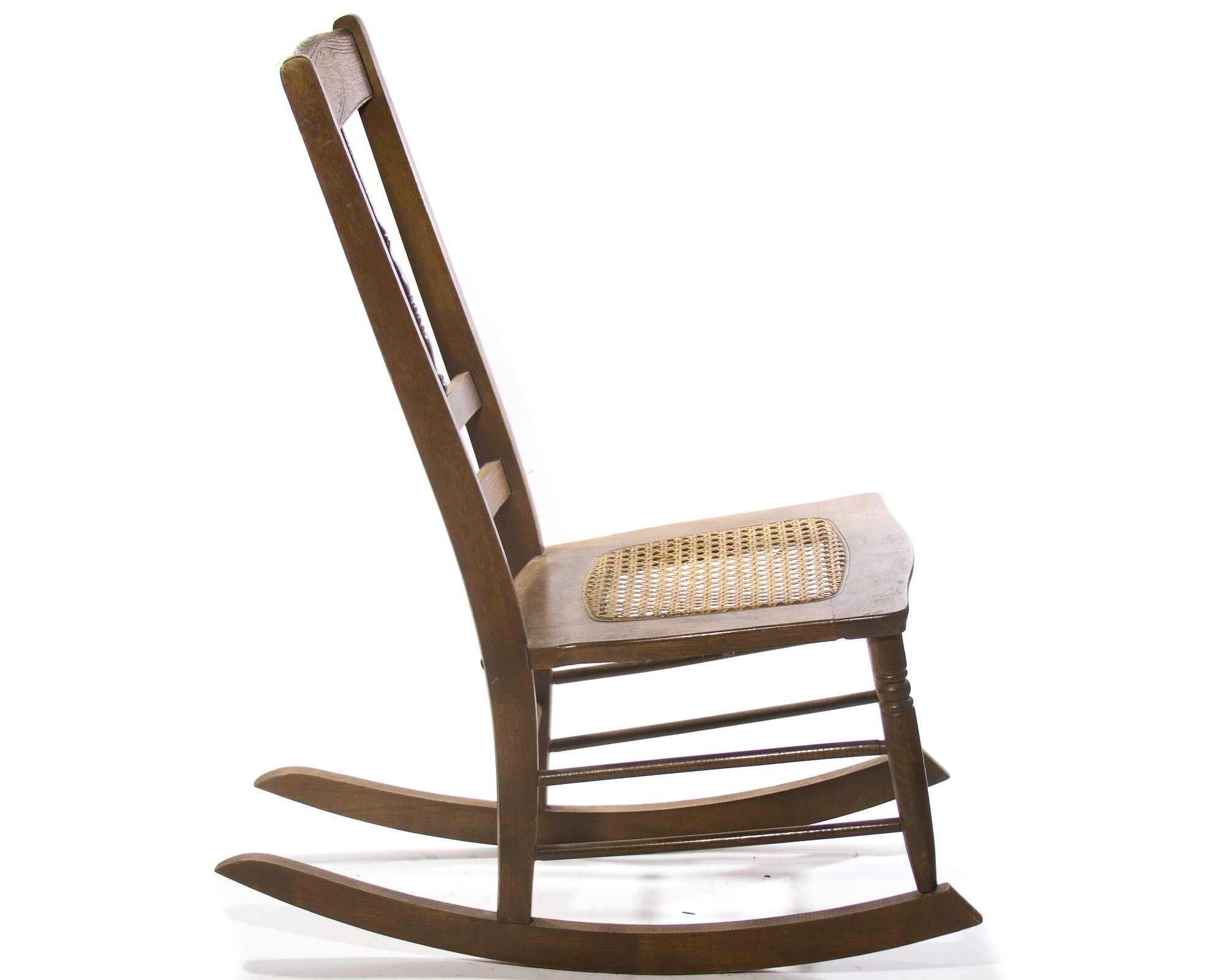 Antique Rocking Chair Vintage Rattan Seat Chair Primitive Wood Etsy