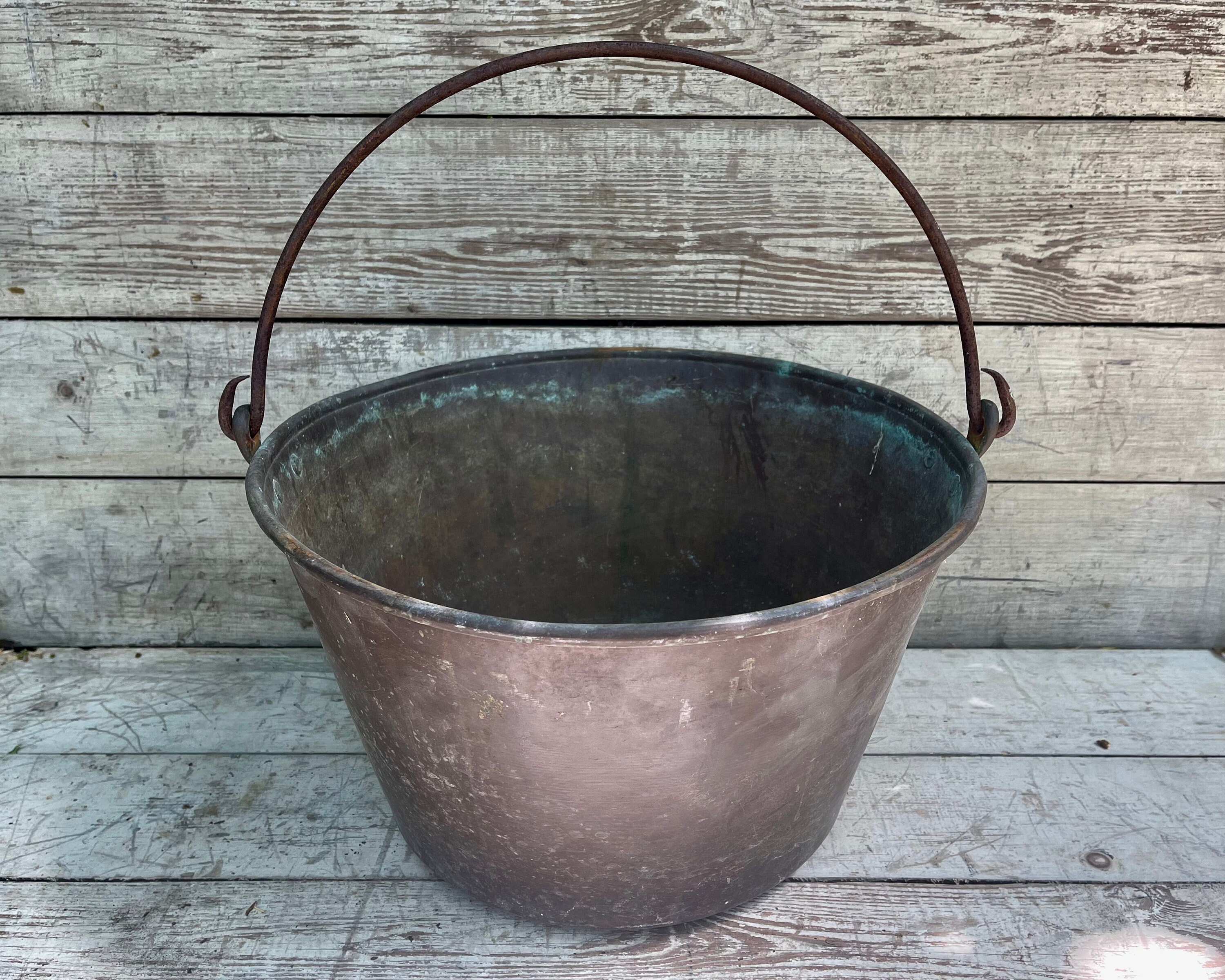 Large Brass Pot with Iron Handle Flower pot Apple butter Etsy