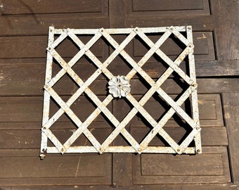 Antique Victorian Cast Iron Gate: Distressed Garden Lattice Fence