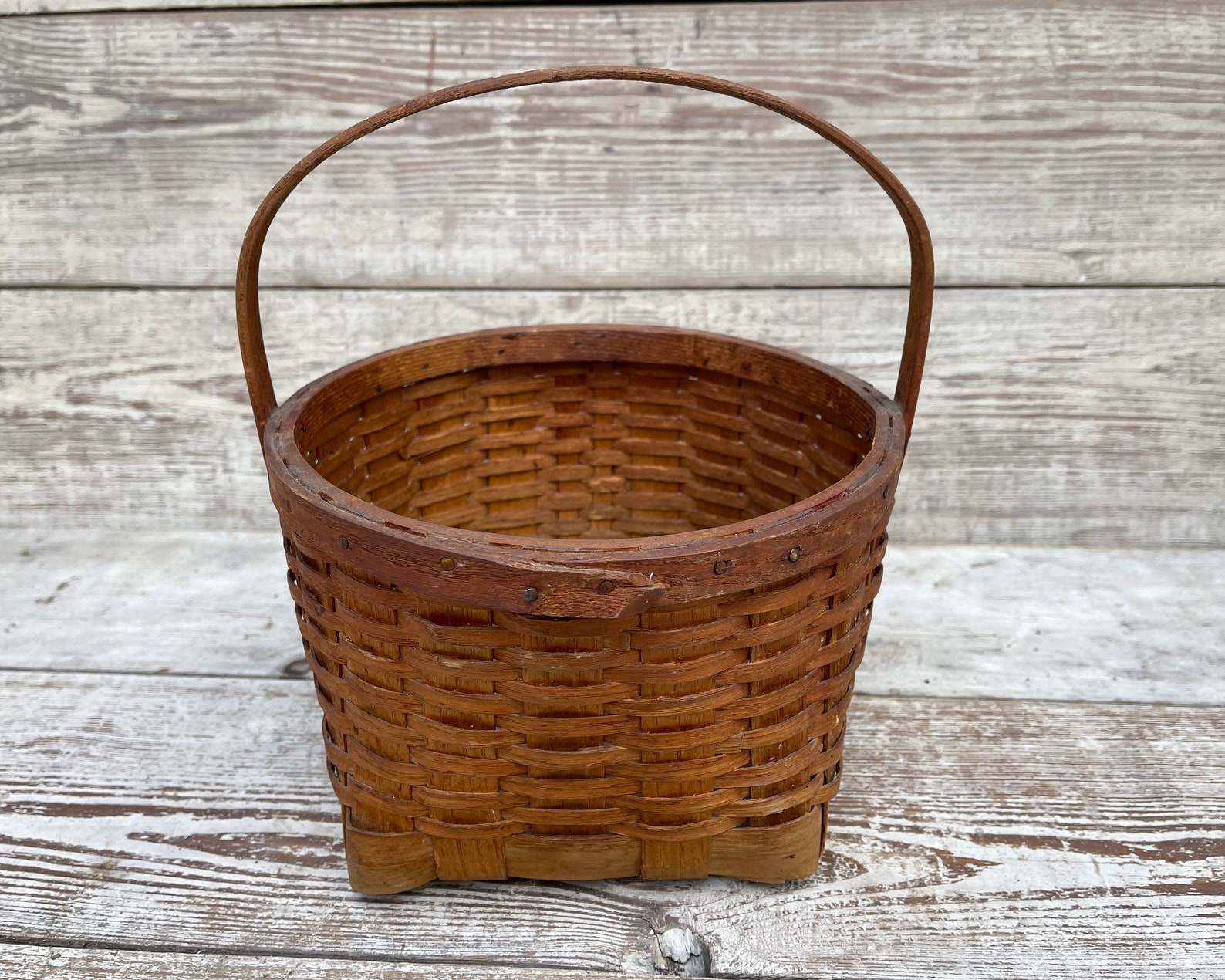 Antique Basket With Round Top and Square Bottom Brass Nail - Etsy