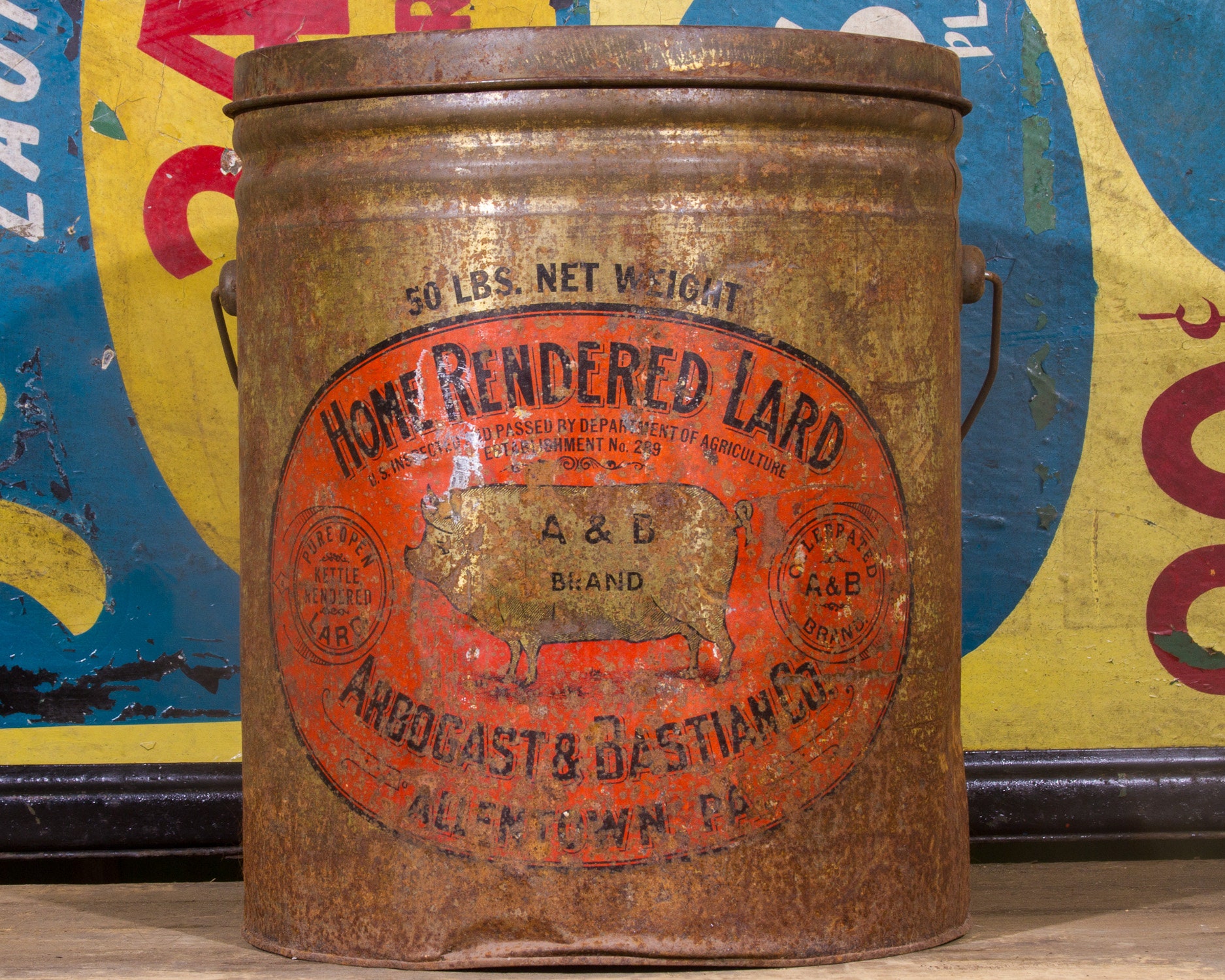 Antique Lard Tin Lard Bucket PIG Graphic Hog Logo Vintage Etsy