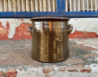 Antique Glazed Stoneware Crock: Signed Primitive Farmhouse Decor