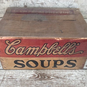 Antyczna skrzynka na zupę Campbells, reklama, Camden, New Jersey, rustykalny wystrój domu, stary, ogólny sklep, wieszak ścienny