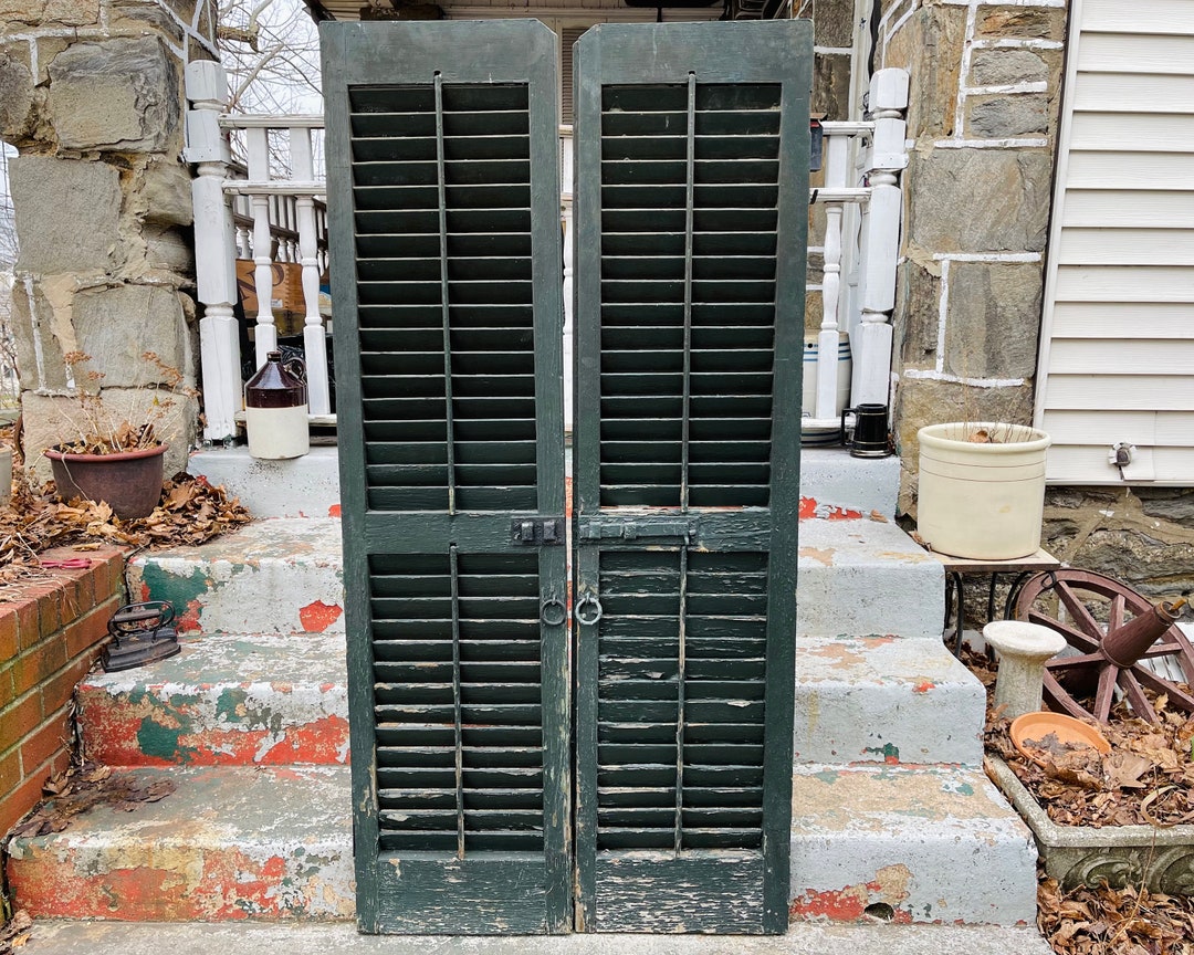 Antique Shutters, Wooden Louvered Shutter Doors, Large Tall Paneled