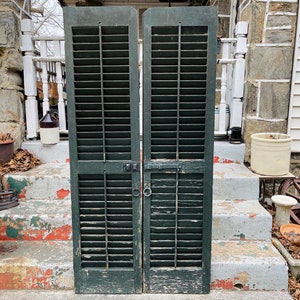 Antique Louvered Shutters: Chippy Green Paint, Architectural Salvage (66x16.5)