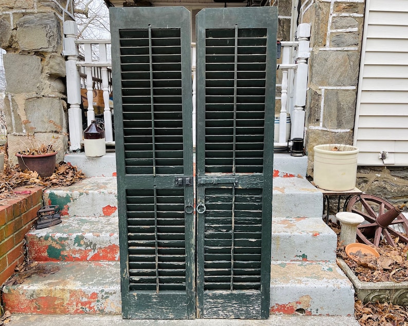 Antique Shutters Wooden Louvered Shutter Doors Large Tall Etsy
