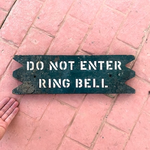 Antique Ring Bell Sign, Wooden Sign with Sawtooth Edges, Industrial Rustic Home Decor, Small Vintage Sign, Doorbell Sign, Primitive Wood