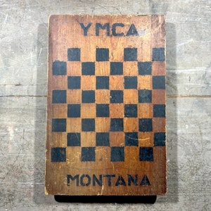 Antique Montana YMCA Checkerboard: Primitive Folk Art Game Board