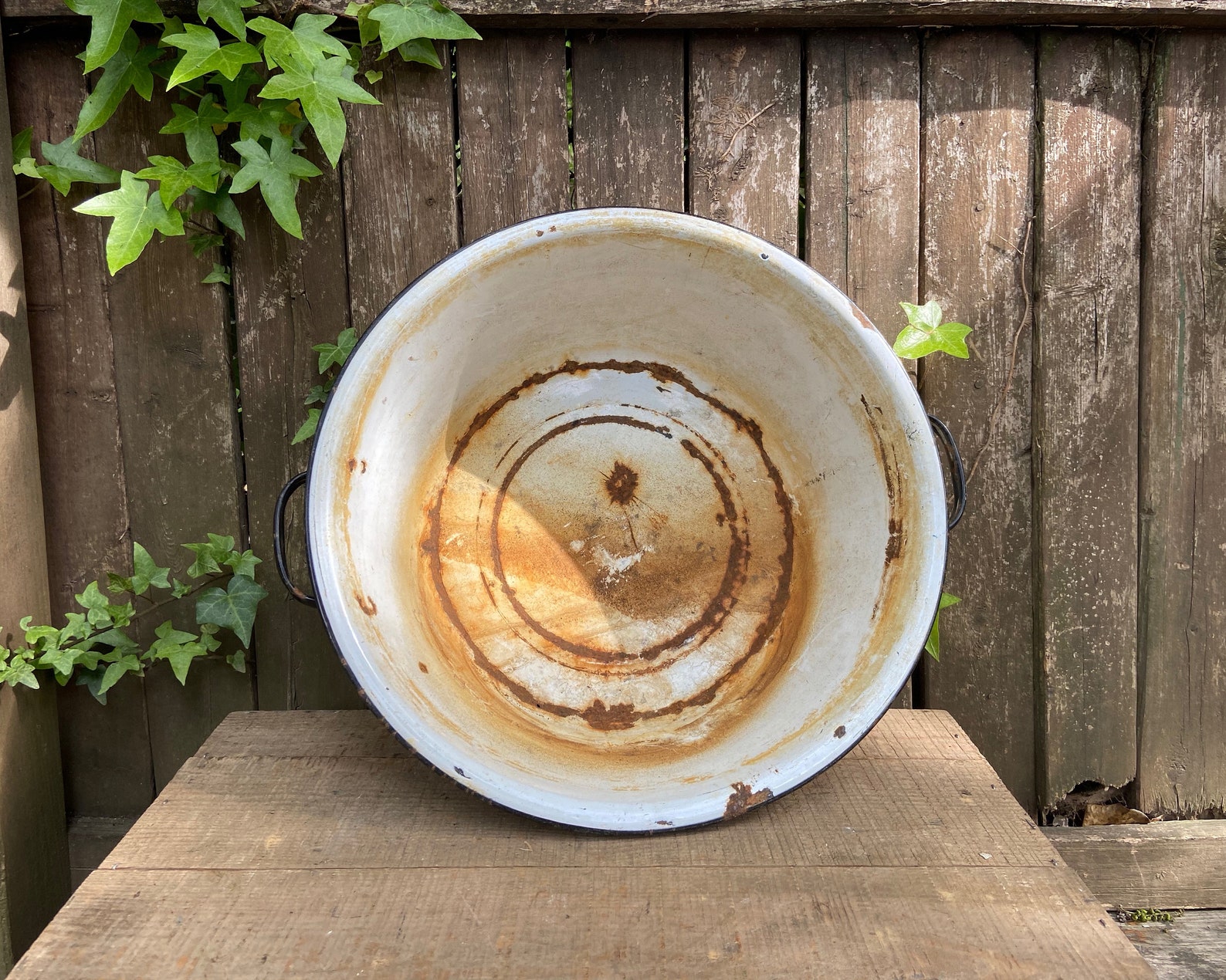 Antique Wash Pot Enamelware Tub Porcelain Primitive Metal Bowl Etsy