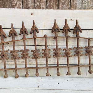 Antique Spiked Fence Wrought Iron Curved Top Spear Head Spikes Stick and Ball Gate Vintage 1800s Gothic Victorian Wall Art Architectural