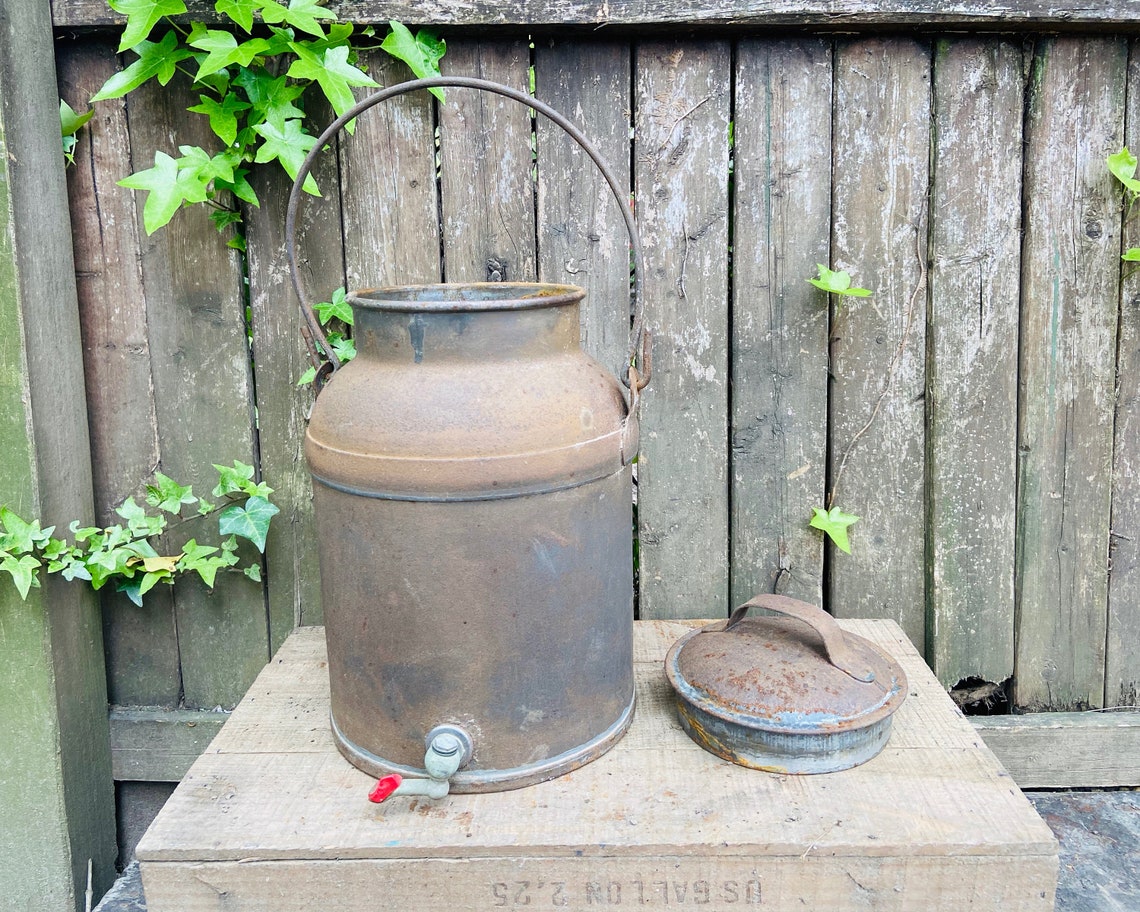 Vintage Milk Can Large Metal Milk Jug Steel Dairy Can Etsy
