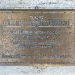 Antique Bronze Plaque American Bottlers of Carbonated Beverages SODA ADVERTISING Collectible Honor Member Sign Award RARE Early 1900s Decor